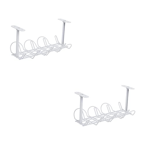 ORFOFE 2 sets rack de cable de hierro para escritorio, cesta para almacenamiento de cables y alambres, fácil de instalar, color blanco