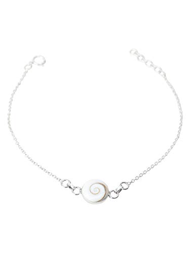 Vurmashop Bracelet en argent sterling – Coquillage naturel Shiva Eye – Pierre de Sainte Lucie polie – Bijou pour femme