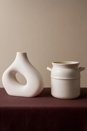 Image of SPHINX Pack of 2 Ceramic Vases for Home Decor | Modern Donut Hole Vase & Milk Pot Design | Minimalist Nordic Style Decorative Vases for Living Room, Bedroom, Table & Office