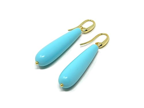 Boucles d'oreilles gouttes turquoise d'exception et argent plaqué or