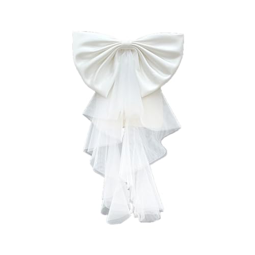 Detachable Satin Bow for Wedding Dress Bowknot with Irregular Tulle Tail