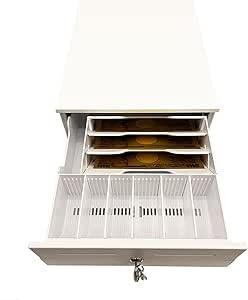 NUSRATS 手動式 キャッシュドロア 小型 紙幣3種・硬貨6種 レジスター【幅245 x 奥行320 x 高さ104mm】白 ホワイト