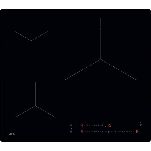 AEG TO63IV00IB Placa de Inducción, 60 cm, 3 Zonas de Cocción, Zona Paella, Sistema Hob2Hood, Función PowerBoost y Pausa, Controles Deslizantes Independientes, Temporizador Individual, Sin Marco, Negro