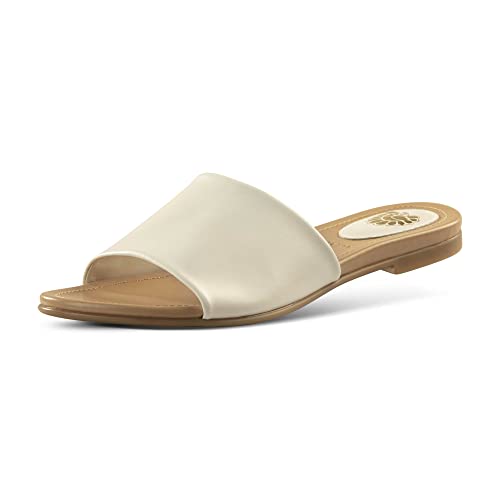 Image of JATAREA Women's Slip-On Flat Sandals with Round Open Toe | Dressy Summer Slides for Women