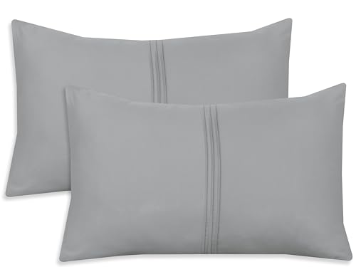 Nafay Living Pintuck Pillowcases 2 Pack Brushed Microfiber Soothing Feel Wrinkle & Fade Resistant with Envelope Closure (Grey)