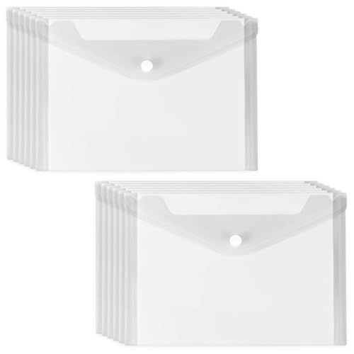 Lot de 12 Pochette Plastique A5 Transparente, 22.5x18cm, Porte Document A5, Plastiques Transparentes, Fermeture Scratch Format, pour la Maison, Bureaux, école, Support de Document