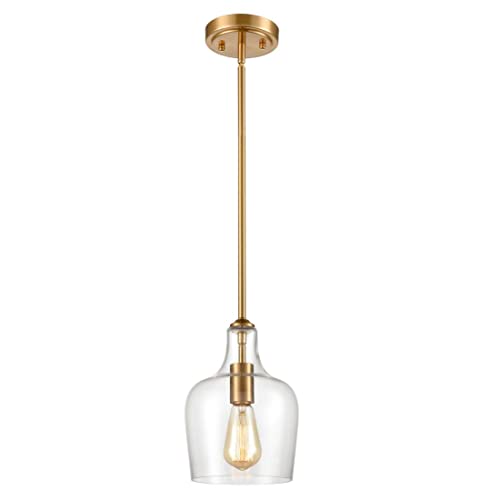 Jeenkae Modern Brass Glass Kitchen Pendant Lighting Rod-Hung Gold Pendant Light, 1-Light-1 #TOP4