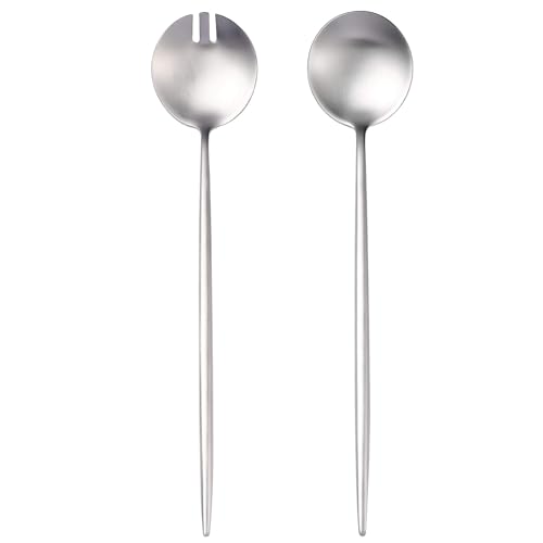 Lemeya Salad Serving Utensils,Serving Spoons Stainless Steel,2Pcs Long Handle Salad Servers 11.42 Inch,Salad Utensils for Serving,Matte Finish,Dishwasher Safe