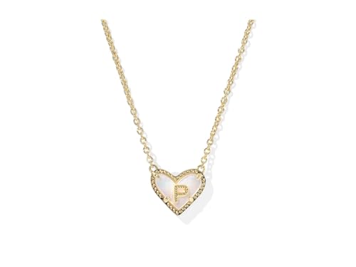 Kendra Scott Womens Heart Letter P Short Pendant Necklace Gold Ivory Mother Of Pearl One Size One Size