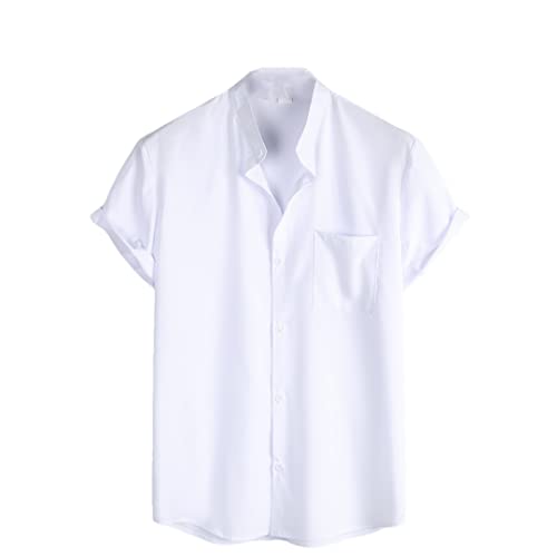 Chemise d'été homme à manches courtes avec boutons solides haut de gamme blanc XXL