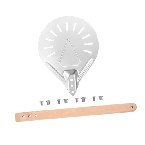 OFFIGAM 丸型スロット入りピザピール 解可能木製ハンドル付き 大型ピザ用耐熱メタルシャベル 家用オーブン 屋外ベーキング対応