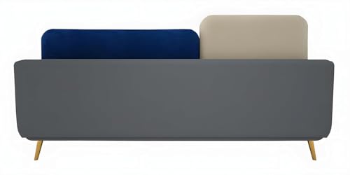 Image of Modern & Luxury Cushioned Couch Relax sectional Sofa in Fabric & Velvet and Heavy Duty Sofa Ideal for bedrooms, Living Rooms, Guest Rooms, Homes, and Office-(3 Seater Blue & Beige).