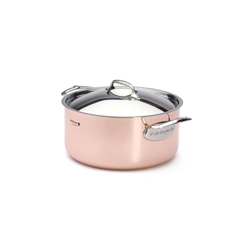 DE BUYER 6442.28 Cast Iron Saucepan with Lid/Handles Copper/Stainless Steel Diameter 28 cm