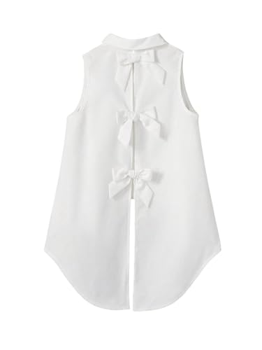 Verdusa Girl's Button Front Bow Back Sleeveless Shirt High Low Asymmetrical Hem Blouse Top