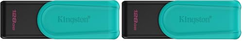Kingston DataTraveler Exodia S USB Flash Drive - 128GB - USB 3.2 Gen 1 - USB Type A - Black/Turquoise - DTXS/128GB (Pack of 2)