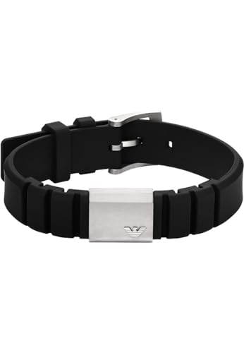 Emporio Armani Pulsera de cuero con cierre de botón para hombre, Negro intenso