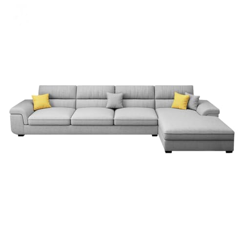 Image of Italino 5 Seater Luxurious L Shape Fabric Sofa Set (Right Side Lounger, Light Grey) | 5 to 6 Person Wooden Corner Sofa Couch for Living Room Bedroom Home Hall Furniture
