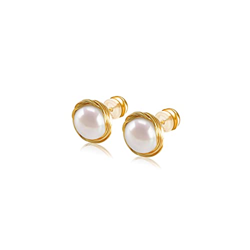 Gold-Plated Freshwater Cultured Pearl Stud Earrings | Genuine Real Pearl Jewelry for Women