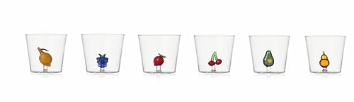 Ichendorf Milano Set mit 6 Wassergläsern aus der Kollektion Fruits & Flowers, Borosilikatglas, Tumbler, Trinkglas, Zuhause, 200 ml