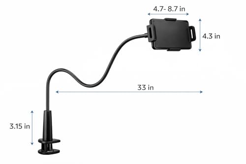 Image of Gooseneck Mobile Phone Holder with Table Clamp Mount Setup, Flexible Adjustable Phone Stand for Desk & Bedside Use, Hands-Free Viewing for Video Calls, Online Classes & Reading