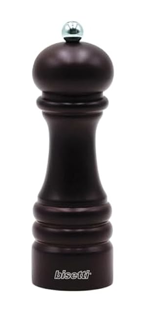 Bisetti Genova Walnut Stained Beechwood Pepper Mill With Adjustable Grinder, 16.5 cm / 6.5 Inches