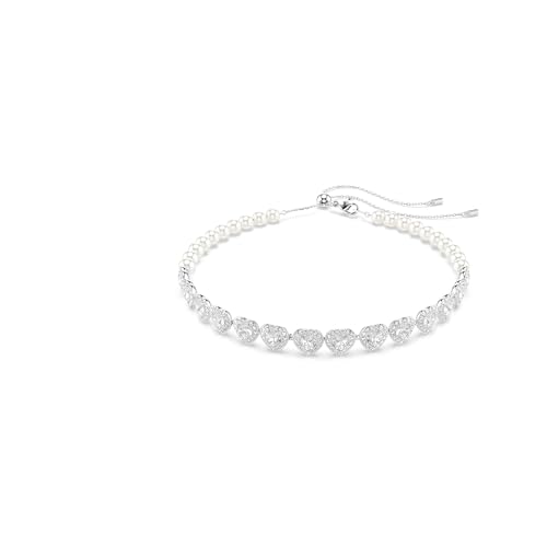 Swarovski Ariana Grande x Tennis Choker, Verschiedene Schliffe, Herz, Weiß, Rhodiniert
