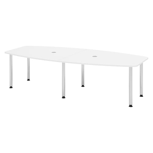 Bümö Konferenztisch oval 280x130 cm großer Besprechungstisch in Weiss, Besprechungstisch mit Chromfüßen, Meetingtisch für 10 Personen, XXL-Tisch für Besprechungsraum & Meeting