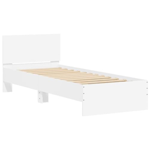 vidaXL Bettgestell, Bettrahmen mit Lattenrost, Bett Gästebett mit Kopfteil, Einzelbett Schlafzimmerbett Schlafzimmermöbel, Weiß 90x200cm...