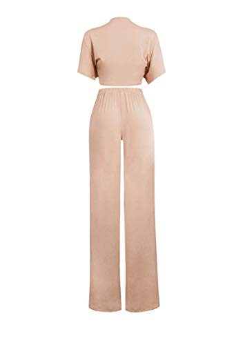 Aro Lora Women's 2 Piece Jumpsuit Ruched Sleeveless Crop Top Ruffle Wide Leg Pant Set Romper Outfit (Medium, 7003-Apricot) #TOP2