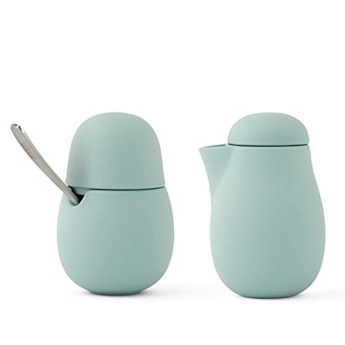 Viva Scandinavia Sahne- und Zuckerdose mit Edelstahllöffel, 2 Stück, aus Porzellan, Kaffee- und Teezubehör, grün matt