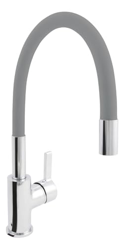 'aquaSu® Küchenarmatur Lago Multi 2.0, Wasserhahn Küche, Wasserspar-Mischdüse, Kaltwassermittelstellung, Spültischarmatur in chrom-grau, Auslauf formbar & schwenkbar, Befestigung von oben, 795890