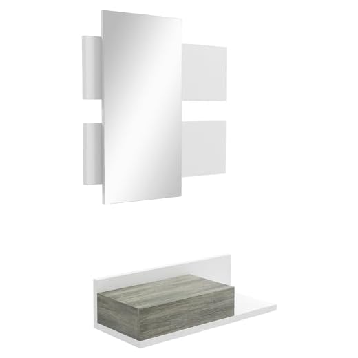 HOMCOM Juego de Muebles de Entrada Recibidor con Espejo y Cajón Recibidor Colgante para Pasillo Estilo Moderno 75x3,5x75 cm y 75x30,5x20 cm Blanco y Gris