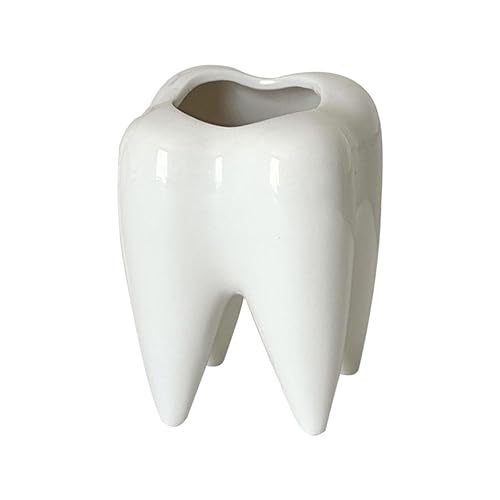 ZOHIKO Portapenne a forma di dente, porta spazzolino da denti, contenitore per piante in ceramica carino