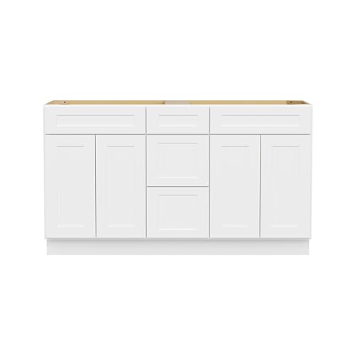 Image of Furinno Shaker One Drawer Stack Bath Vanity Cabinet Without Top, Ready to Assemble, 21 D x 60 W x 34.5 H, White