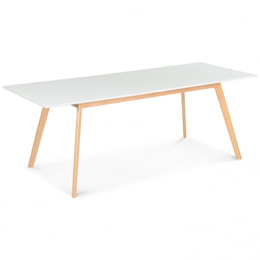 IDMarket – Mesa escandinava extensible rectangular Inga 6-8 personas, 160-200 cm, color blanco