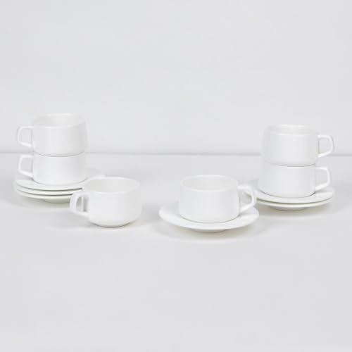 Image of GOLDEN QUEEN'S Cup & Saucer Set | Perfect for Hosting & for Tea /Coffee Lovers | Handcrafted in India | 6 Cups & 6 Saucers | 170 ml - Set of 12 pcs - Ivory Curve Cup Saucer