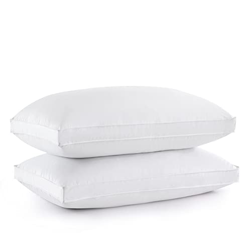 puredown Goose Feather Down Pillow Set of 2 Gusseted Bed Pillows for Sleeping 100% Cotton Queen Size
