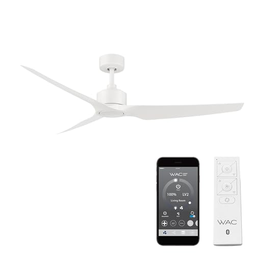 WAC Smart Fans Stella Indoor and Outdoor 3-Blade Smart Home Ceiling Fan 60in Matte White with Remote Control works with Alexa and iOS or Android App (NO LED LIGHT KIT)