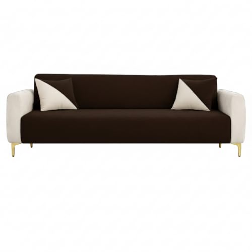Image of Opera 3 Seater Fabric Sofa Set | Soft Velvet Upholstery, Sturdy Wooden Frame | Modern Sofa for Living Room, Hall & Office Spaces (Dark Brown-Cream)