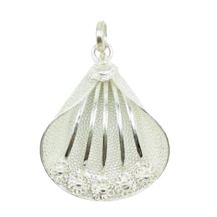 ™ Pure Silver Filigree Petal Shell Pendant Handcrafted Sterling Silver Designer Pendent for Women & Girl (3.4cmX2cm)-image-3
