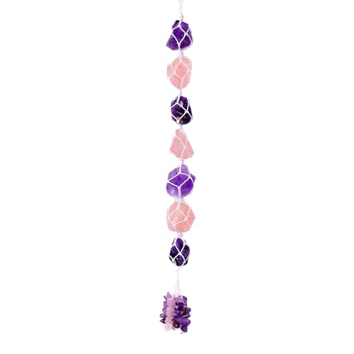 Image of Runyangshi Hanging Car Charm Amethyst Rose Quartz Healing Crystal and Stones Natural Crystals Car Hanging Omament with Chips Stones Accessories Rearview Mirror Decorations