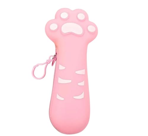 Estojo de Silicone em Formato de Patinha, com Zíper, Colorido, 20cm, Papelaria Cute (Rosa)