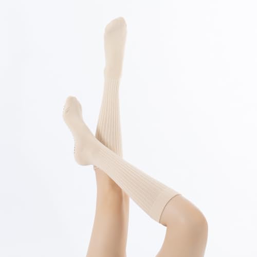 Image of Verdancy Yoga Pilates Socks with Grips for Women Ribbed Knee Highs Non Slip Cushioned Over the Calf Socks for Barre Ballet