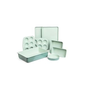 Larder & Vine Bakeware Set – PFAS/PFOA/PTFE Free, Heavy Duty Aluminized Steel with Ceramic Finish, Includes Sheet Pans, Loaf Pan, Muffin Tins, Round Pan, Square Pan, Roasting Pan (Sage)