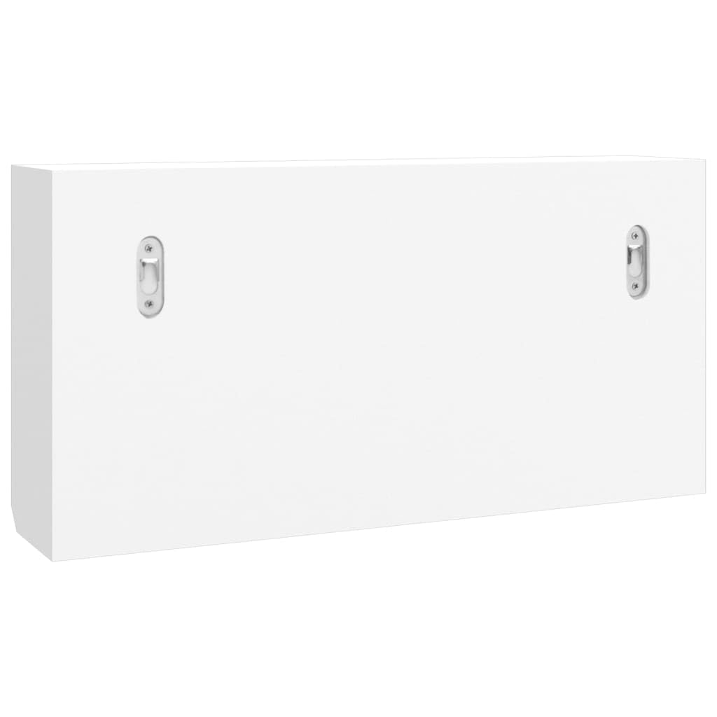 Schlüsselschrank Weiß 40x8,5x20 cm Wand-Schlüsselkasten aus Holzwerkstoff & Stahl mit 3 Haken und 2 Türen Moderner Organizer für Schlüssel Sonnenbrillen und Schmuck