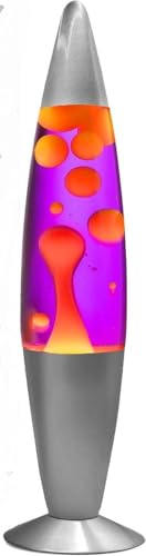 YKingder lava Motion Lamp Classic Liquid Motion Lava Night Light Solid Silver Base Lamp Wax Liquid Soft Relax Glow 13 Yellow Wax/Purple Liquid/Silver Base