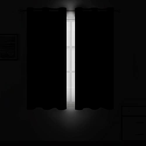Image of LEMOMO Black Blackout Curtains 42 x 54 Inch Length Set of 2 Panels Grommet Bedroom Curtains for Living Room