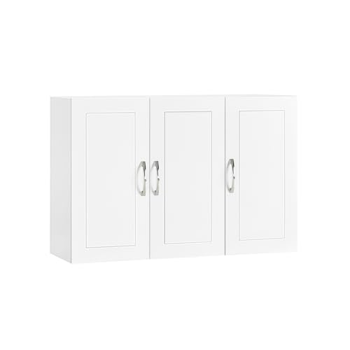 SoBuy Meuble Haut Salle de Bain Suspendu Armoire Murale avec Étagère Réglable et Porte Rangement...