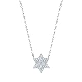 Alef Bet by Paula Sterling Silver 925 Star of David Necklace Pave CZ 3/8 Inch Pendant Rolo Chain Adjustable Jewish Women Bat Mitzvah Hanukkah Birthday Gift
