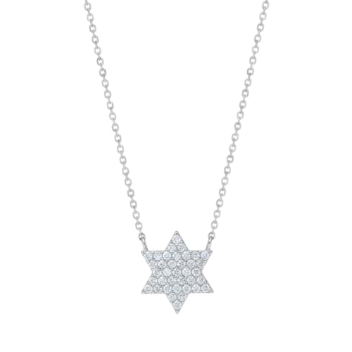 Alef Bet by Paula Sterling Silver 925 Star of David Necklace Pave CZ 3/8 Inch Pendant Rolo Chain Adjustable Jewish Women Bat Mitzvah Hanukkah Birthday Gift